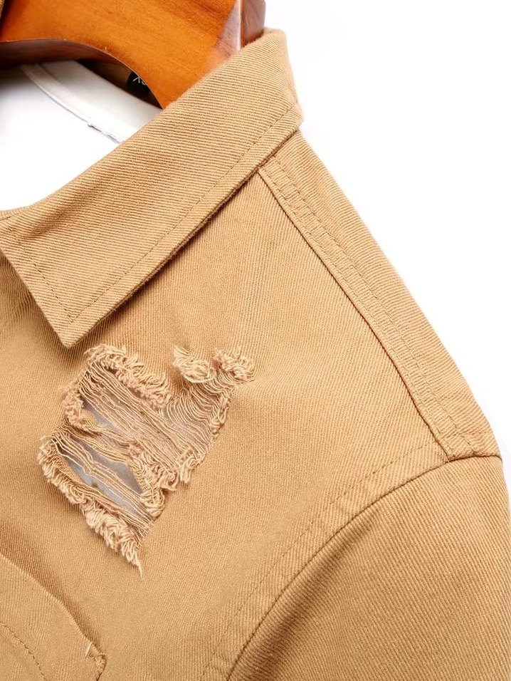 Erkek Yırtık Detaylı Uzun Kollu Kot Gömlek (Yurtdışı Ürün) - Görsel 3