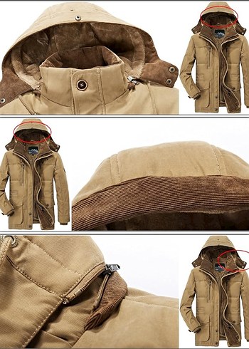 Erkek Kapüşonlu Günlük Rüzgarlık Mont Polar Askeri Parka - Görsel 5