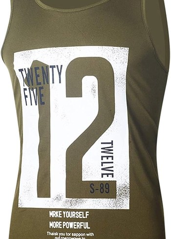 E108 Erkek Twenty Five Baskılı Kolsuz Tişört Haki - Görsel 3