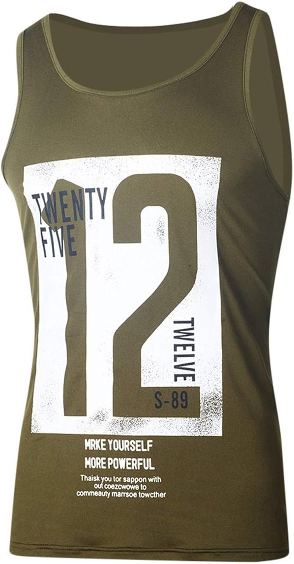 E108 Erkek Twenty Five Baskılı Kolsuz Tişört Haki - Görsel 3