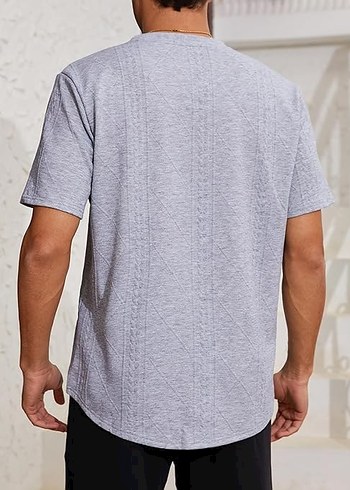 E104 Erkek Kısakol Tişört Desenli Gri - Görsel 4