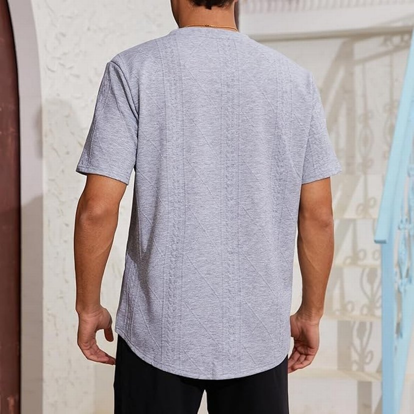 E104 Erkek Kısakol Tişört Desenli Gri - Görsel 4