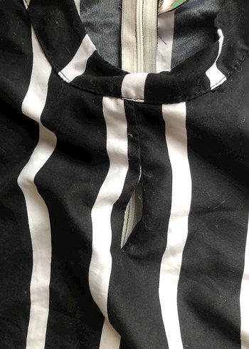 xl Beden Siyah Beyaz Çizgili Kısa Kollu Bluz