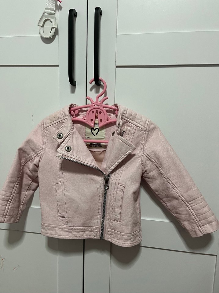 Kız Çocuk Pembe Deri Ceket - Görsel 2