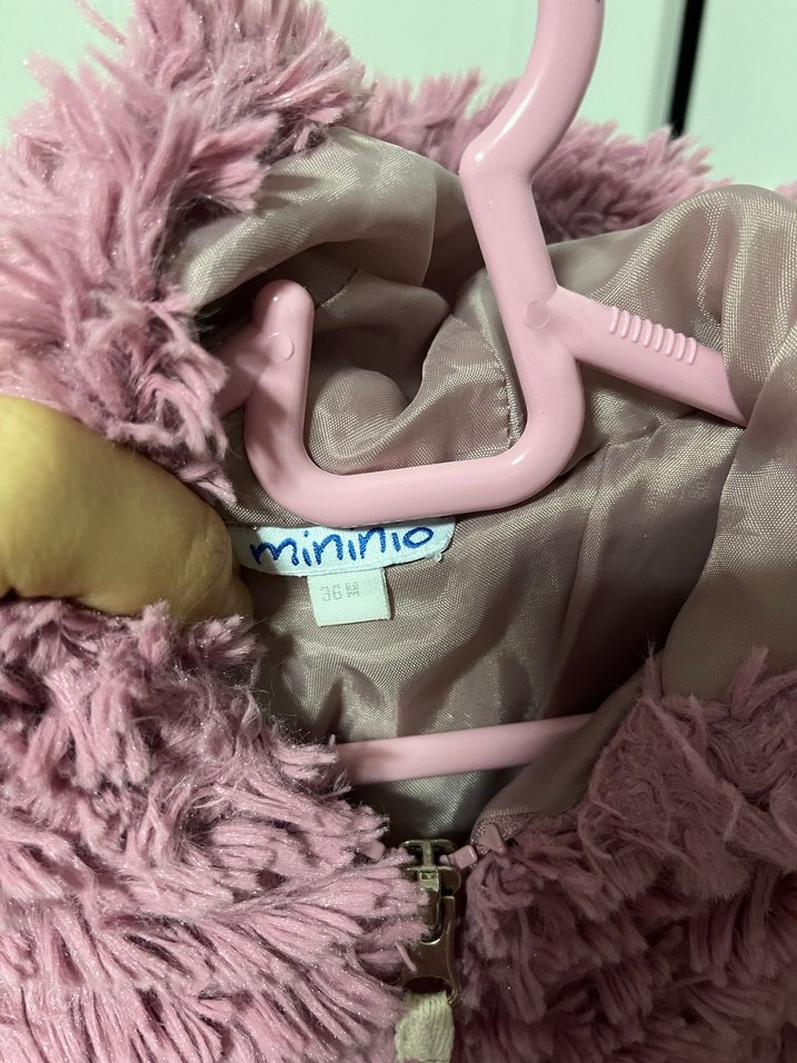 Pembe Kapüşonlu Peluş Kız Çocuk Ceketi - Görsel 5