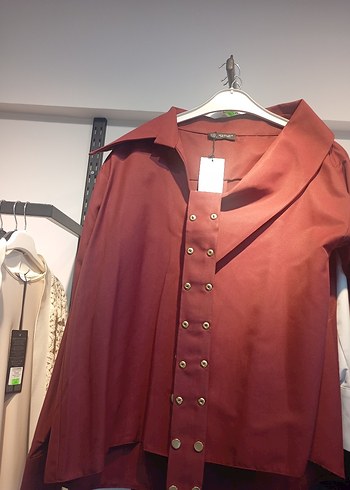 Düğmeli Beyaz Midi Kadın gömlek - Görsel 2