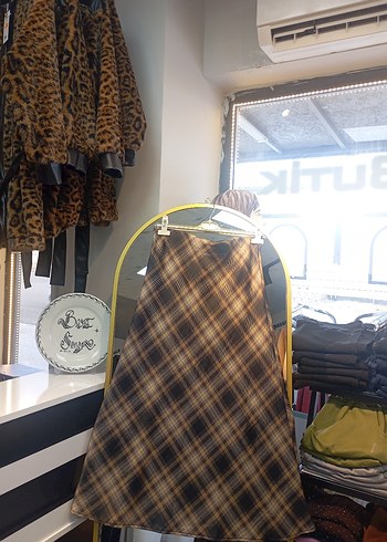 Kadın Kahverengi Ekose Uzun Etek - Görsel 2