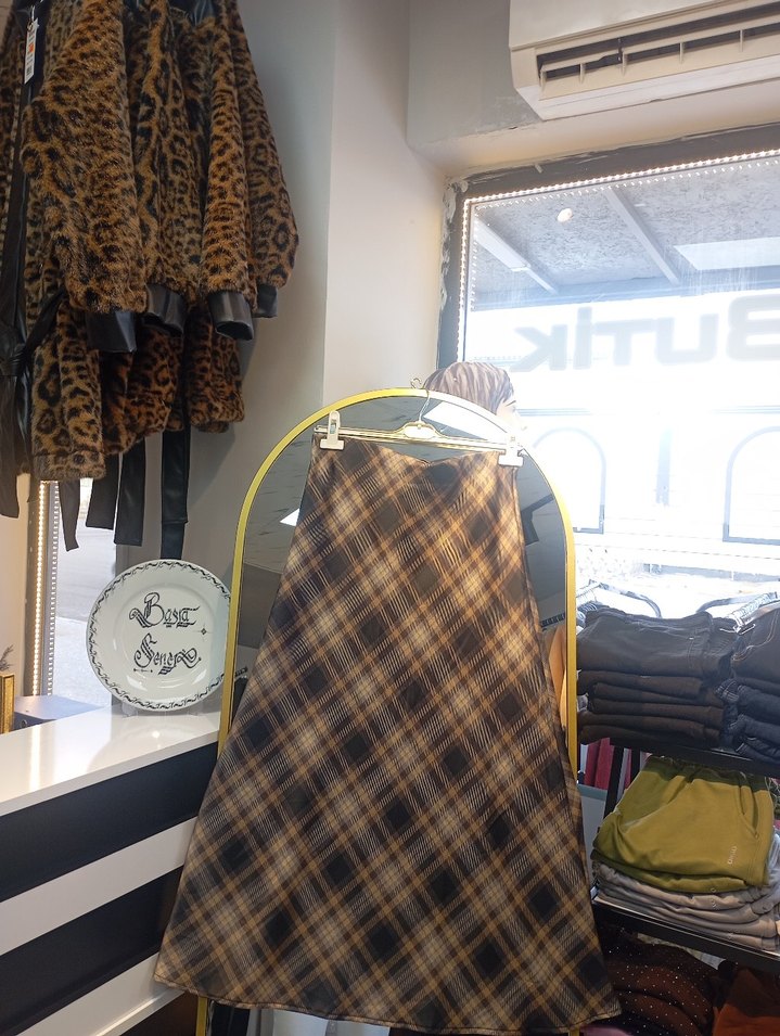 Kadın Kahverengi Ekose Uzun Etek - Görsel 2