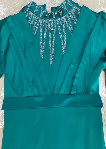 Turkuaz Drapeli Uzun Abiye Elbise - Görsel 3