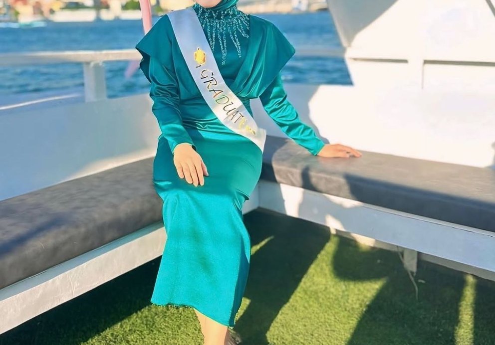 Turkuaz Drapeli Uzun Abiye Elbise - Görsel 2