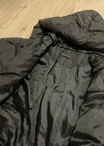 Siyah Kadın Kışlık Mont, Fermuarlı, Midi Boy Bol kalıp - Görsel 4