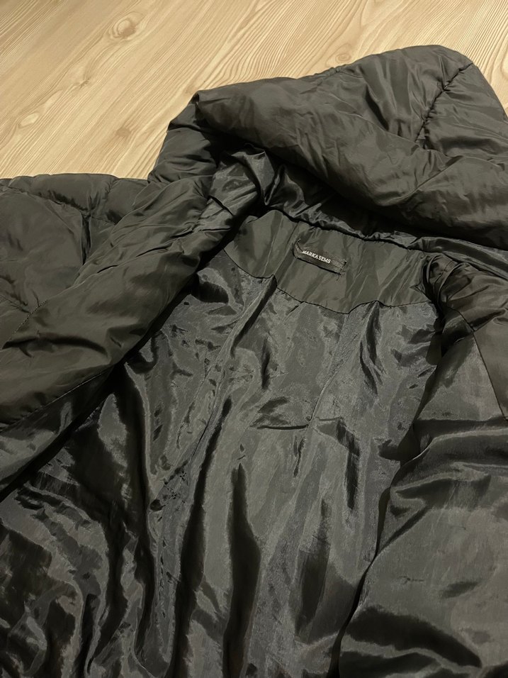 Siyah Kadın Kışlık Mont, Fermuarlı, Midi Boy Bol kalıp - Görsel 4