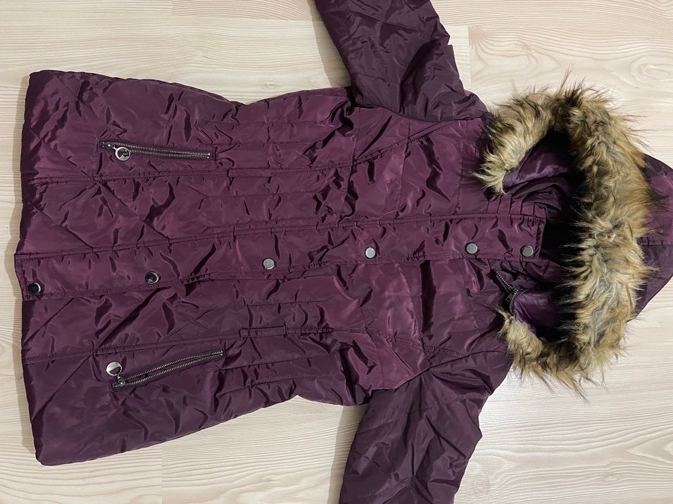 Kürk Detaylı Mor Kadın Kışlık Mont - Görsel 2
