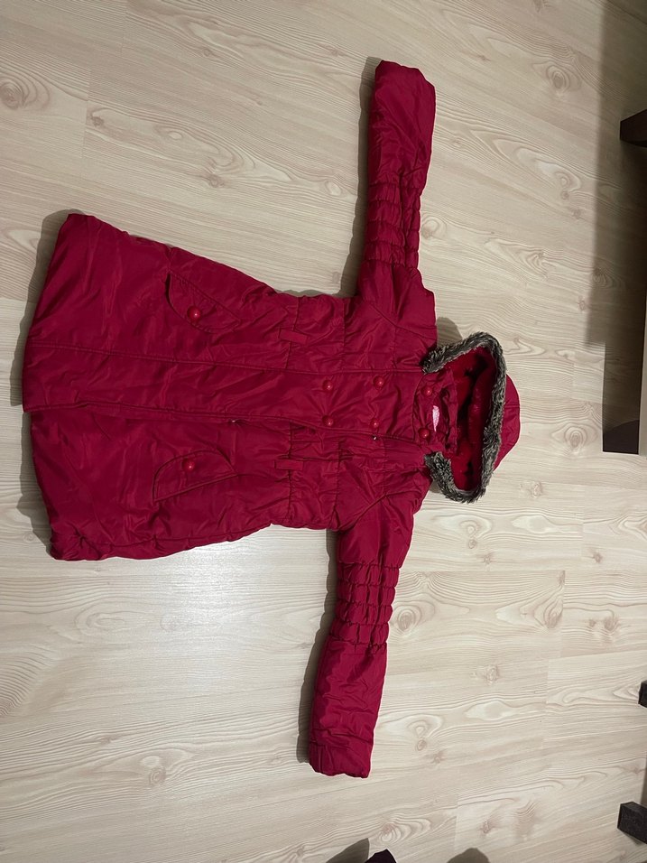 Kız Çocuk Koyu Pembe Kürklü Kapüşonlu Kaban - Görsel 2