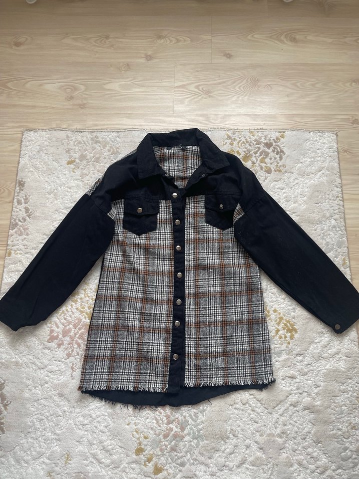 Düğmeli Kareli Kadın Ceket - Görsel 4