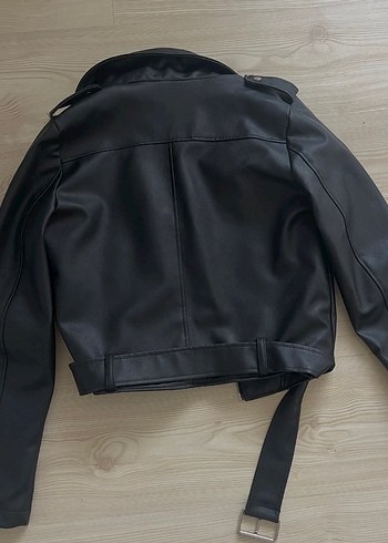 Siyah Kemerli Kısa Deri Biker Ceket Derimont - Görsel 3