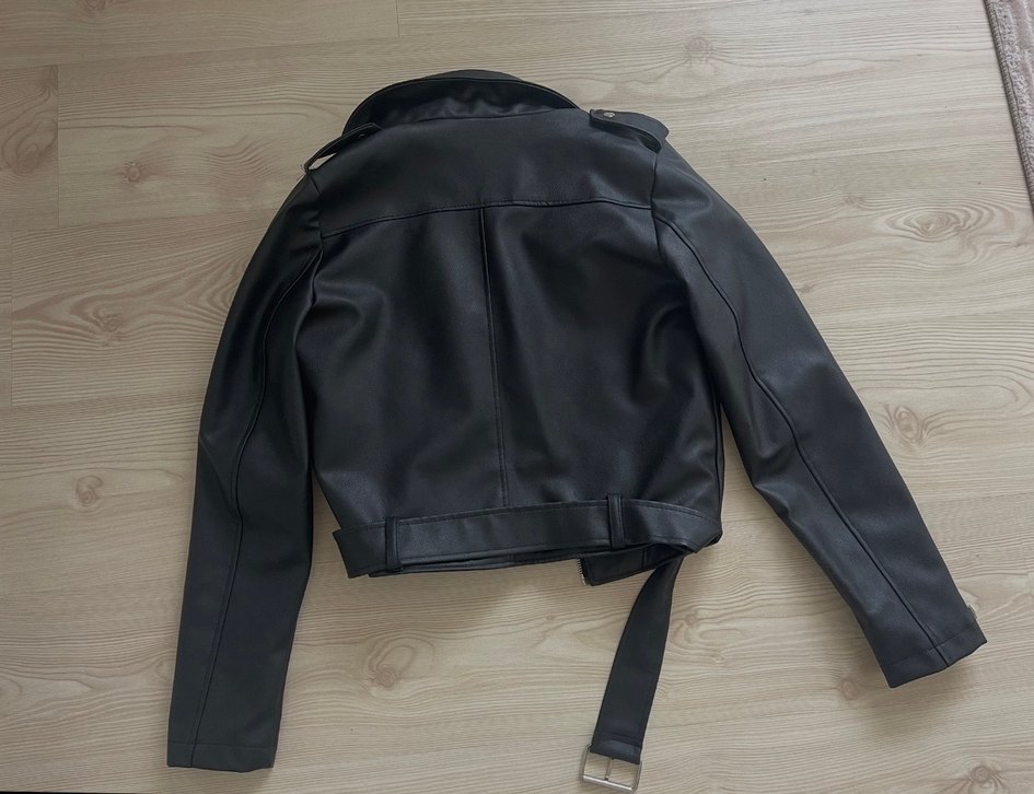 Siyah Kemerli Kısa Deri Biker Ceket Derimont - Görsel 3