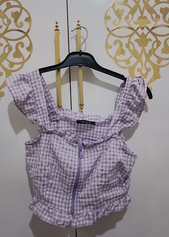 Mor Kareli Fermuarlı Mini Bluz