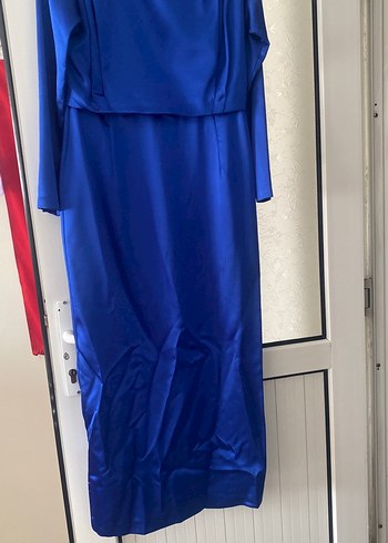 Uzun Kollu Mavi Drapeli Kadın Elbise - Görsel 2