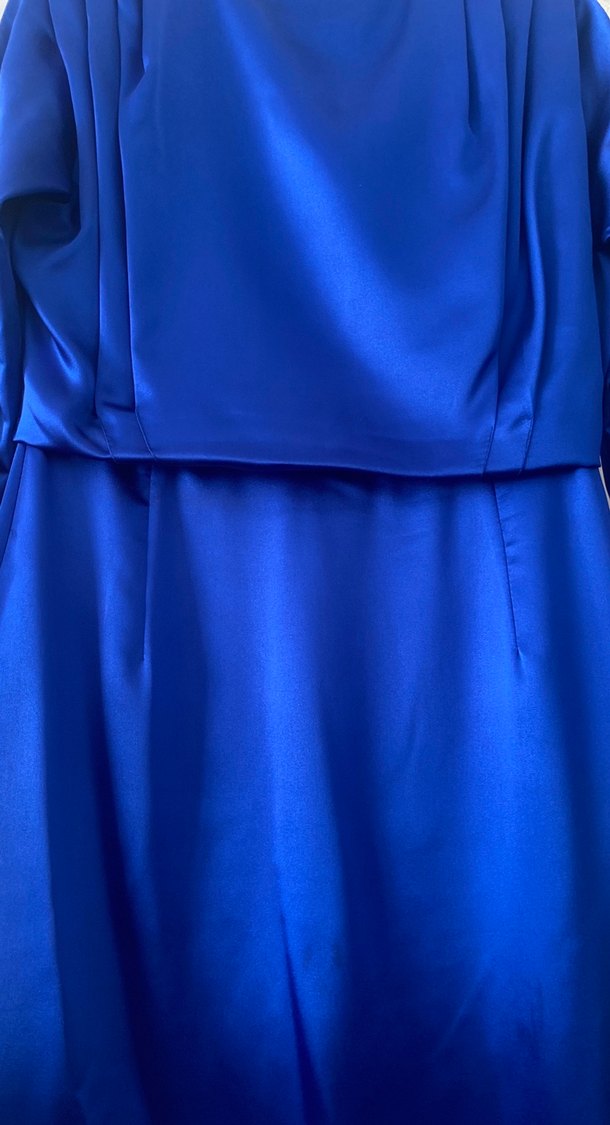 Uzun Kollu Mavi Drapeli Kadın Elbise - Görsel 5