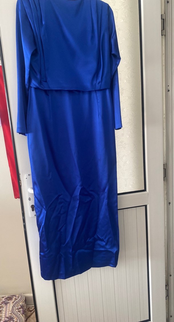 Uzun Kollu Mavi Drapeli Kadın Elbise - Görsel 2