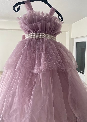 Mor Fırfırlı Modern Klasik Kız Çocuk Elbisesi - Görsel 3