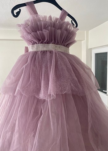 Mor Fırfırlı Modern Klasik Kız Çocuk Elbisesi - Görsel 2