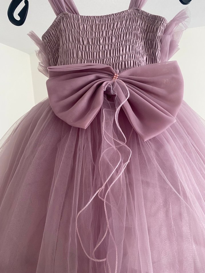 Mor Fırfırlı Modern Klasik Kız Çocuk Elbisesi - Görsel 4