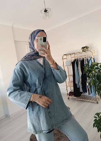xl Beden mavi Renk Yandan Bağlamalı Kot Kimono Mavi