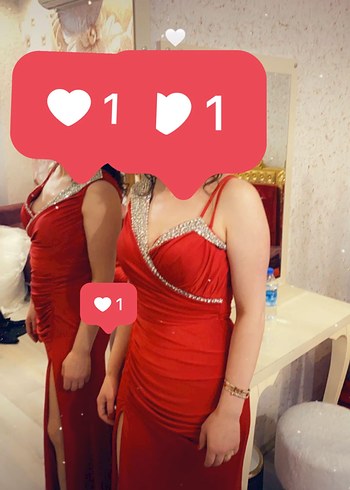 Kırmızı Uzun Abiye Elbise - Görsel 2