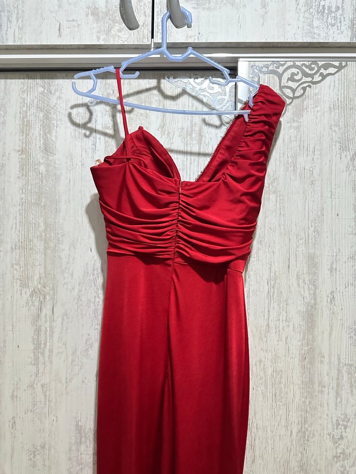 Kırmızı Uzun Abiye Elbise - Görsel 5