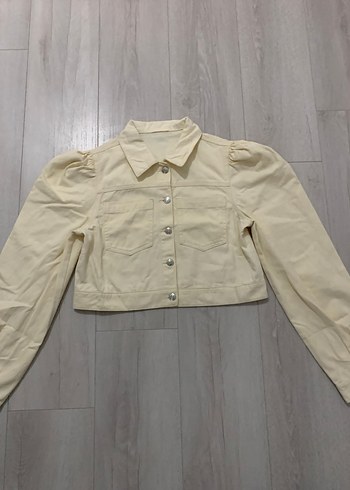 Düğmeli Bej Kadın Denim Ceket