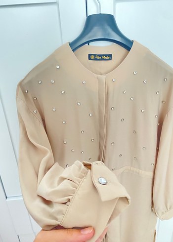 Bej Düğmeli Uzun Kadın takım - Görsel 3