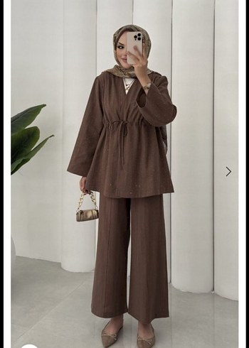 Kahverengi Uzun Kollu Kadın Takım - Görsel 2