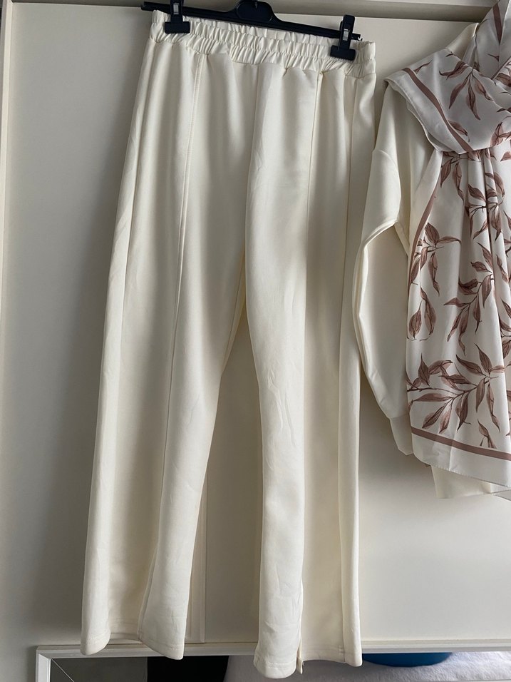 Kadın Beyaz scuba Pantolon takım - Görsel 2