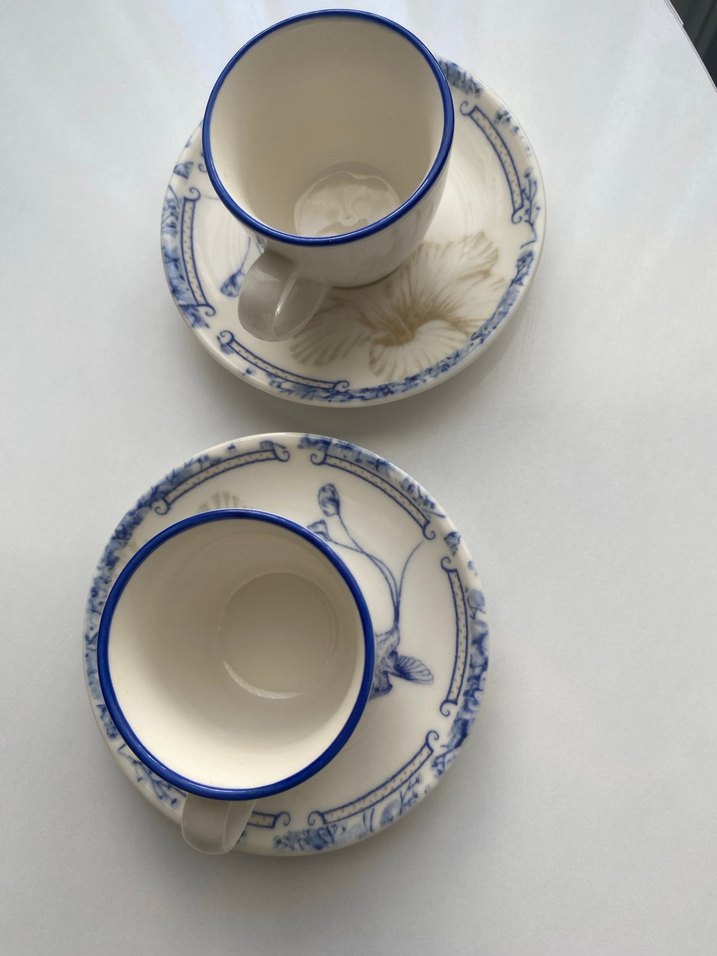 Beyaz ve Mavi Desenli 2 Fincan ve Tabağı - Görsel 2