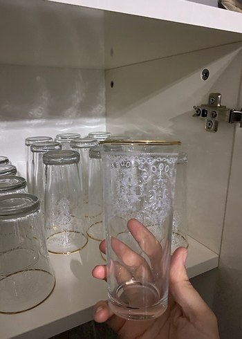 Altın detaylı gri desenli cam bardak seti 12 parça - Görsel 2