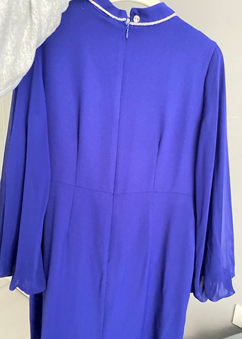 Uzun Drapeli Mavi Abiye Elbise - Görsel 4