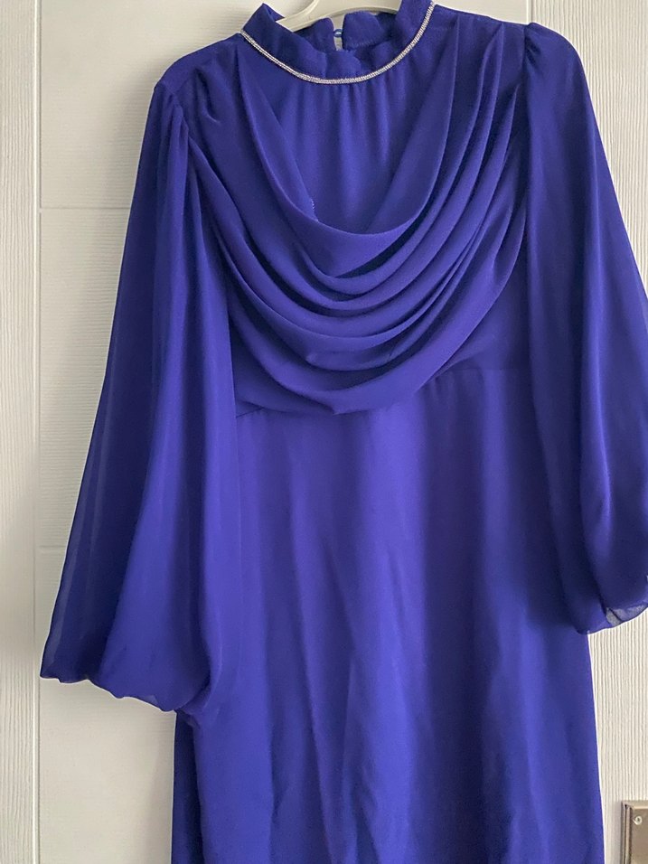 Uzun Drapeli Mavi Abiye Elbise - Görsel 2