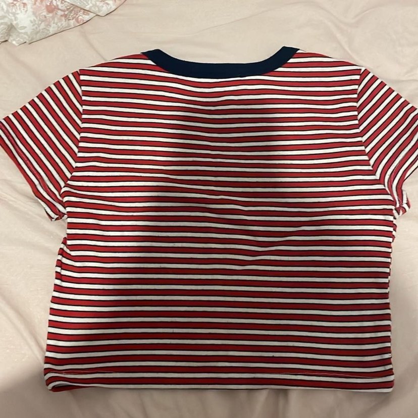 Bordo Çizgili Brooklyn Baskılı Kadın Tişört - Görsel 3