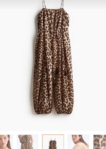 H&M Leopar Desenli Kahverengi Kadın Tulum - Görsel 3
