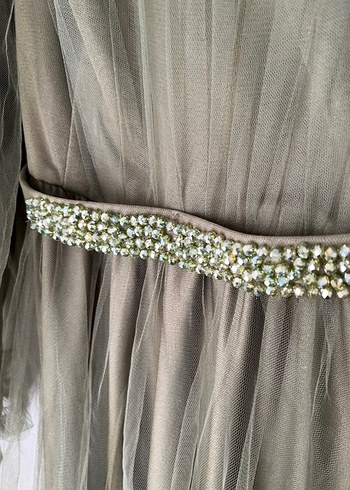 Vintage Tarzı Uzun Haki Abiye Elbise - Görsel 2