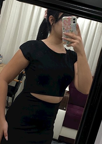 s Beden Siyah V Yakalı Kısa Kollu Mini Elbise