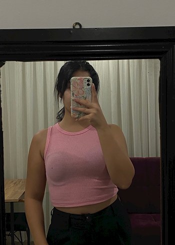 Pembe Yüksek Yakalı Kolsuz Crop Top