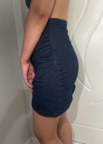 Lacivert Mini Kot Etek - Görsel 2