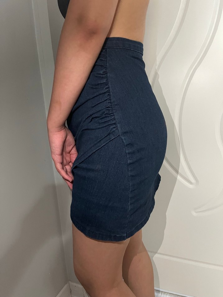 Lacivert Mini Kot Etek - Görsel 2