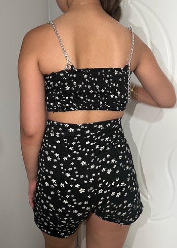 Zincir askılı çiçek desenli Siyah Straplez Bustiyer etek - Görsel 3