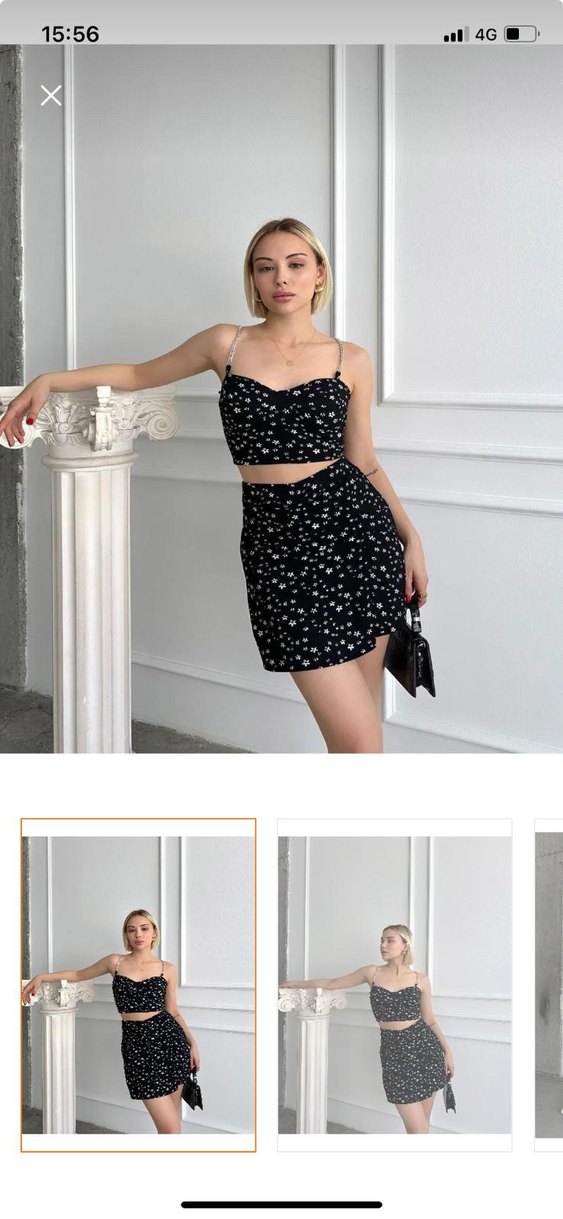 Zincir askılı çiçek desenli Siyah Straplez Bustiyer etek - Görsel 5