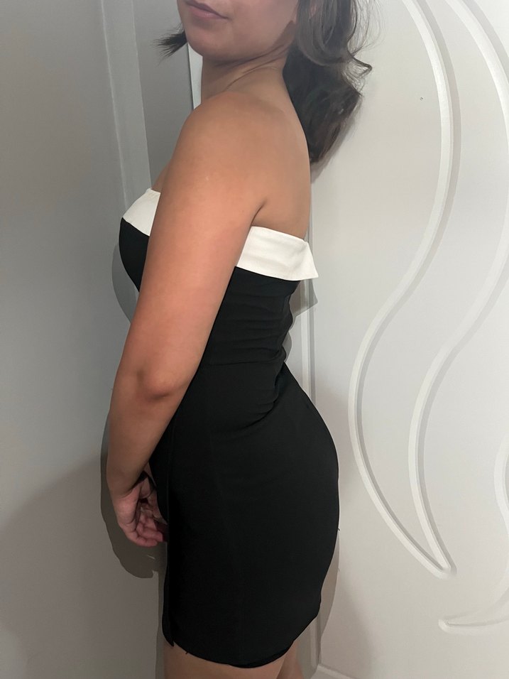 Siyah straplez Mini elbise - Görsel 3