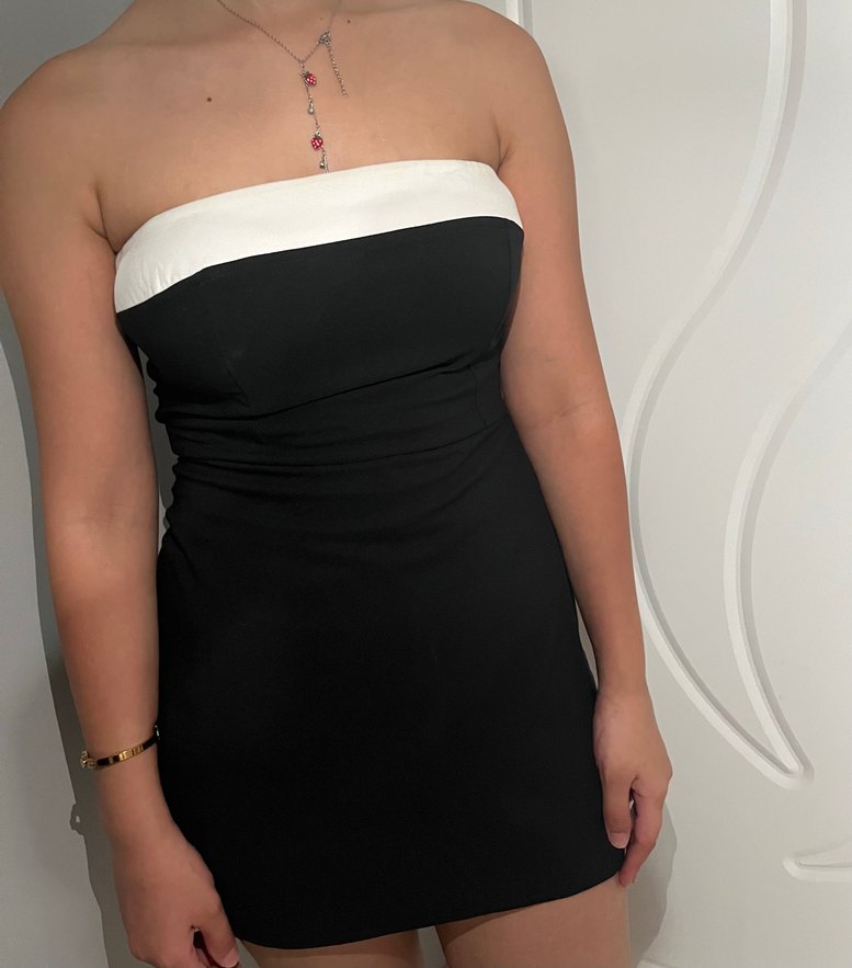 Siyah straplez Mini elbise - Görsel 4